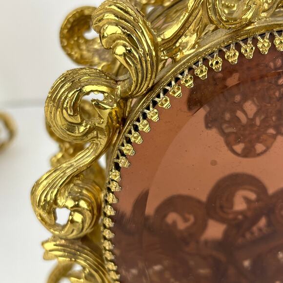 Ormolu Hollywood Regency Set of 2 Perfume Bottles (dauber missing) - Picture 9 of 10